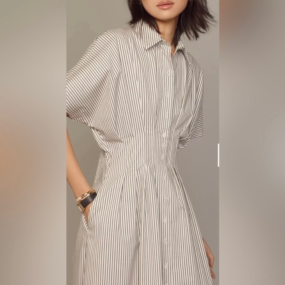Anthropologie The Tobie Button-Front Pleated Shirt Dress by Exquise- XXSP